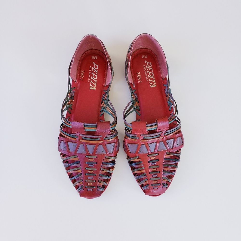 Vintages Pepita Huaraches Retro Red Basket Weave Brazilian Flats Women's 6